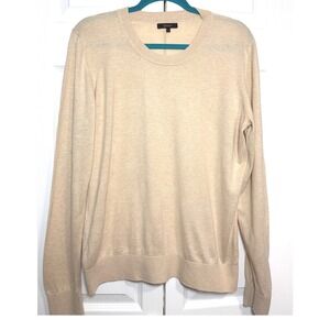 Quince Heather Oatmeal Lightweight Cotton Cashmere Crew Sweater Size Large